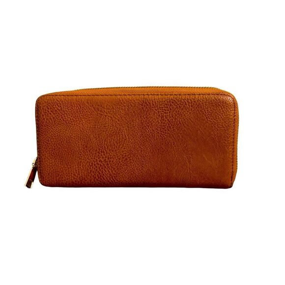 Vegan Cognac Zipper Wallet with Gold Closure NWOT - Picture 4 of 4